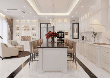 Tủ bếp gỗ tự nhiên có bàn đảo